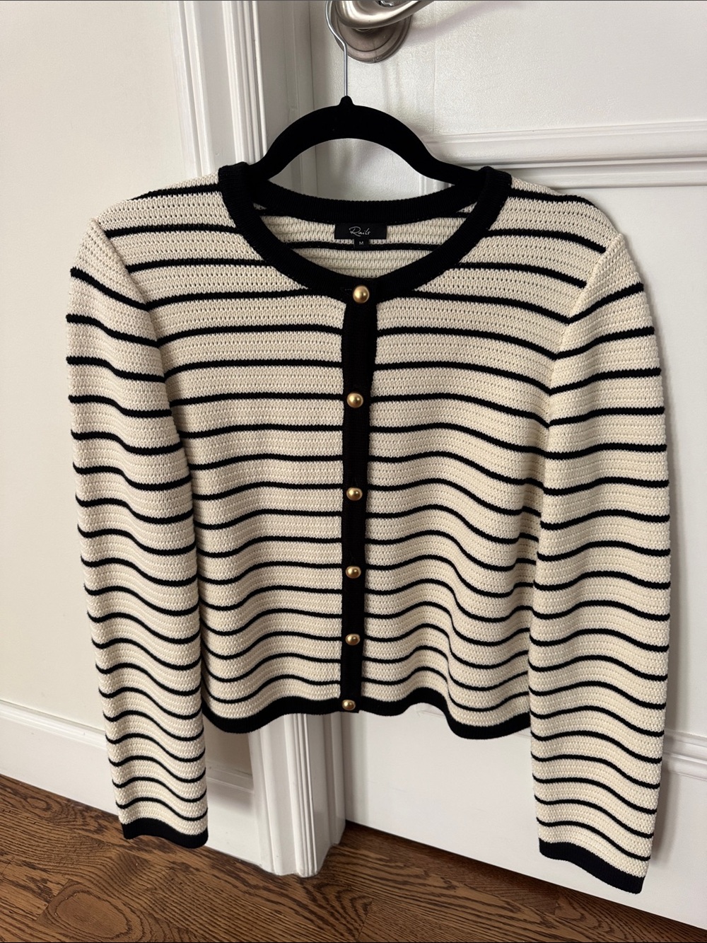 Rails Black & Cream Striped Buttoned Cardigan